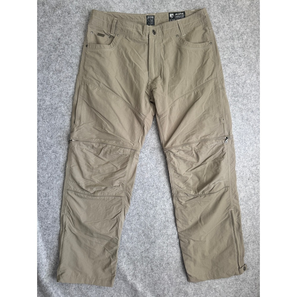 Kuhl Mens Liberator Convertible Stealth Hiking Pants 36x30 Khaki Nylon Blend